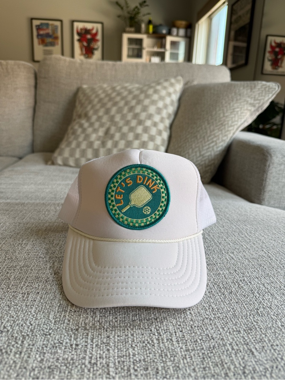 White Trucker Hat with 'Let’s Dink' Paddle Patch